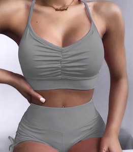 Ensemble d'été 2 pièces haut court et pantalon court pour femmes, tenue Sexy de bonne qualité, sans manches, couleur unie, - Product Image 5