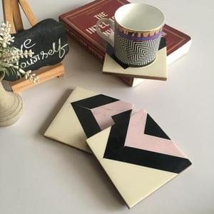 Europe Style 4-Piece Tea Coffee Tableware <b>Set</b> <b>Square</b> Resin Coasters in Pink Black White for Restaurants Hotels Kitchens Weddings - Product Image 6