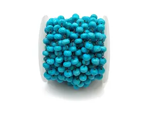 Perline di filo nero avvolto in rodio naturale Multi gemma di pietre preziose a forma di Rondelle con perline a forma di rosario