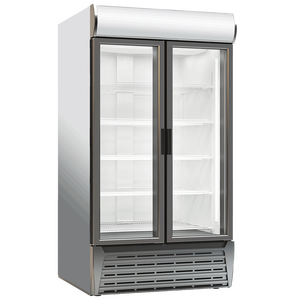 Refrigerador de exhibición de bebidas de refrigeración por aire con puerta de vidrio doble con bisagras verticales de temperatura única comercial de 1045 L para bebidas - Product Image 1