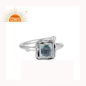 Anillo eternidad de apilamiento de piedras preciosas de Topacio Azul, proveedor de joyería de plata de ley 925, anillo oxidado, venta al por mayor - Product Image 1