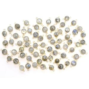 Labradorite Forme Ronde Lunette en Argent Sterling 925 Connecteur Plaqué Or Fabrication de Bijoux Artisanaux - Product Image 1