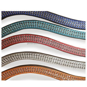 4 filas personalizadas de cristales brillantes en muchos colores, banda para cejas de caballo de cuero negro y marrón hecha a mano con extremo de bucles cosidos - Product Image 3