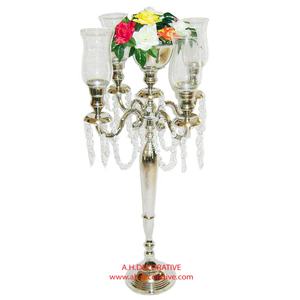 Juego de 3 candelabros altos de aluminio elegantes hechos a mano con cuenco de flores y votivos de cristal para boda o pieza central de Navidad - Product Image 6