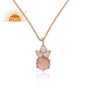 Collar con colgante de piedras preciosas de piedra de luna y cuarzo rosa Natural de Plata de Ley 925 para mujer, fabricante de joyería - Product Image 2