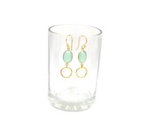 Aqua calcédoine pierre précieuse fait à la main forme ovale boucle d'oreille plaqué or à la mode bijoux en métal résultats cadeau parfait son charme MM - Product Image 5