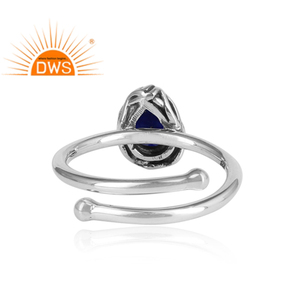 Cut Pear Shaped Design 925 Sterling Silver Oxidized Adjustable <b>Ring</b> Jewelry Natural <b>Lapis</b> <b>Lazuli</b> Gemstone <b>Ring</b> Jewelry Supplier - Product Image 4