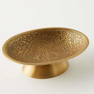 Cuenco decorativo de aluminio de diseño moderno, cuenco decorativo de Color dorado único, con soporte - Product Image 1