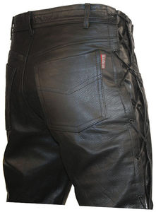 กางเกงหนังมอเตอร์ไซค์สำหรับผู้ชาย,กางเกงนักขี่จักรยาน Cowhide สีดำลูกไม้กางเกงยีนส์มอเตอร์ไซค์ปรับแต่งโลโก้ได้ตามต้องการ - Product Image 5