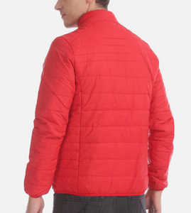 เสื้อแจ็คเก็ตพัฟเฟอร์ฤดูหนาวสำหรับผู้ชาย สีแดงล้วน คุณภาพสูง ผลิตตามสั่ง ผลิตจากโพลีเอสเตอร์/ไนลอน เป็นมิตรต่อสิ่งแวดล้อม ซิปอย่างดี น้ำหนักเบา กันลมได้ดี - Product Image 3
