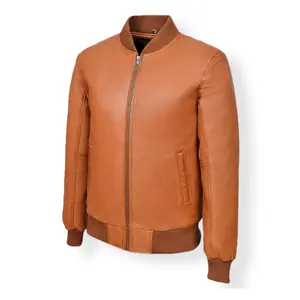 时尚棕色真皮全拉链修身机车夹克，适用于巴基斯坦高街男装夹克
