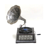 Tocadiscos Antiguo con Bocina de Latón, Equipo de Audio Gramófono en Venta, Gramófono Antiguo con Base de Madera