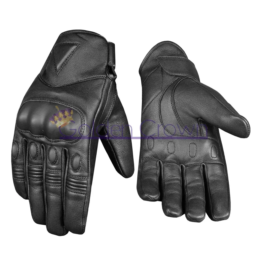 Men's Protective Hard Knuckle Motorcycle Gloves Premium Leather Cruiser Street Biker Gel Padded Palm Gloves
