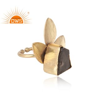 Anillo de Cuarzo Ahumado, Joyería de Diseño, Chapado en Oro, Latón, Colección Clásica, Venta al Por Mayor - Product Image 3