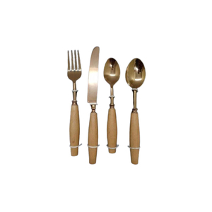 Couverts en métal d'acier inoxydable de conception antique plaquée par or de poignée en bois pour la cuisine, hôtels, couverts de restaurant - Product Image 2