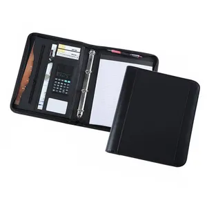 Màu đen chất lượng tốt nhất PU Leather Ring Binder với 4 nhẫn bút Loop Zip Pocket notepad & Tài liệu chủ ở mức giá tốt nhất