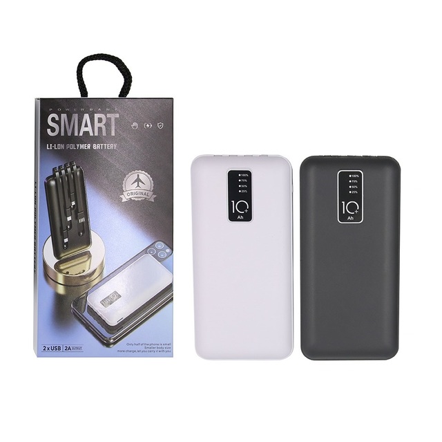 Free Sample Portable Mini Li-Polymer Battery 10000mAh Power Bank with Double USB and 4 Cables Fast Charging