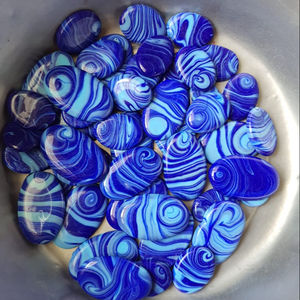 Handmade Blue Marble Design Crystal Lampwork Glass <b>Beads</b> Oval Shape for Jewelry <b>Craft</b> Making Blue Crystal Lampwork Glass <b>Beads</b> - Product Image 1