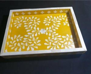 Plateau de service d'hôtel au design floral Plateau rectangulaire en résine d'os incrusté de nacre indienne - Product Image 2
