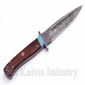 Custom Hand Made Damascus Hunting Knife with turquoise stone <b>spacer</b> (Smk1347) - Product Image 4