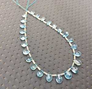 พลอยบุษราคัมธรรมชาติสีฟ้า23ชิ้นลูกปัดเล็กทรงลูกแพร์ briolette ทำเครื่องประดับที่สวยงาม2020เป็นที่นิยม - Product Image 5