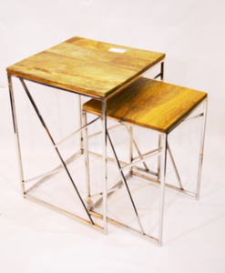 High Quality <b>Wood</b> and Steel Side <b>Table</b> <b>Round</b> Shape With Natural Wooden Finish on Top for Livingroom Decoration - Product Image 4