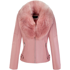 OEM quantité en vrac personnalisée vestes en cuir décontractées à la mode nouvelle plaine vierge en cuir véritable imperméable caractéristique col de fourrure poches - Product Image 6