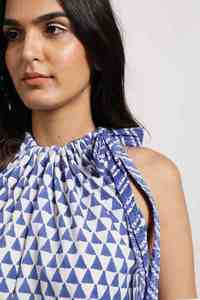 Kliou — robe longue de styliste pour femmes, 100% en pur coton, à la main, col rond, cordon de serrage, avec poches, tenue élégante, Maxi - Product Image 3