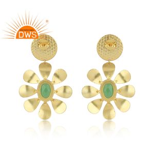 ต่างหูเพรนไนต์ คาลซิโดนี เครื่องประดับดีไซน์โดดเด่น ทำจากทองเหลืองขัดผิว ชุบทอง ต่างหูแบบห้อย คอลเลคชั่นคลาสสิก - Product Image 3