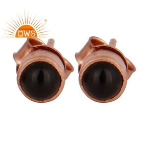Pendientes de tuerca redondos de piedras preciosas de cuarzo ahumado, fabricante de pendientes de tuerca chapados en oro rosa de plata de ley 925, proveedor de joyería - Product Image 1