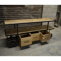 Table console en métal de style industriel moderne, faite à la main, avec roulettes, trois tiroirs, design antique, pour appartement, atelier, salon, maison