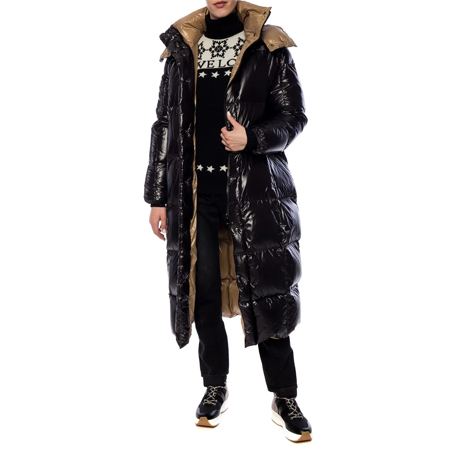 겨울용 후드 블랙 다운 파카 패딩 경량 재킷이있는 고품질 여성용 롱 다운 코트