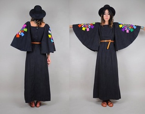 Robe longue d'été style bohème mexicain vintage, broderie florale, manches trois quarts, taille ample, dentelle, 6XL, plage, 100% coton - Product Image 6