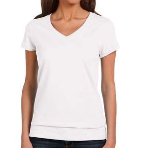 Camiseta rosa de manga corta para mujer, ropa con cuello en V en blanco, personalizada, informal, 100% de algodón, lisa, teñida, OEM, logotipo personalizado, 20 Uds. - Product Image 5