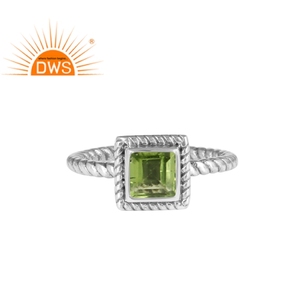 Square Cut <b>Green</b> Peridot Gemstone Woman's Weddings Ring <b>Jewelry</b> Oxidized Sterling Silver Twisted Ring <b>Jewelry</b> Manufacturer - Product Image 1