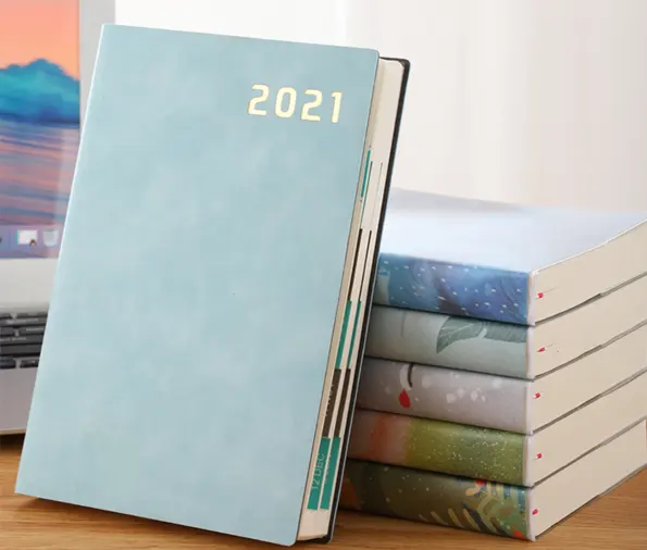 New 2021 Idea Custom A5 Softcover High Quality PU Leather 200 Pages 80G Wood Free Paper School Cute Notebooks
