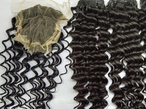 Paquets bouclés profonds avec des fermetures de dentelle 6X6 Double extensions de cheveux étirées DHL FEDEX livraison gratuite fournisseurs de cheveux en Inde - Product Image 3