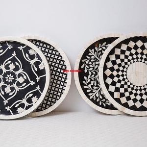 Plateau de service artisanal en bois mère de la perle, pour décor de l'aïd, plateau de cuisine, cadeau, plateaux du RAMADAN arabe, offre spéciale, 1 pièce - Product Image 2