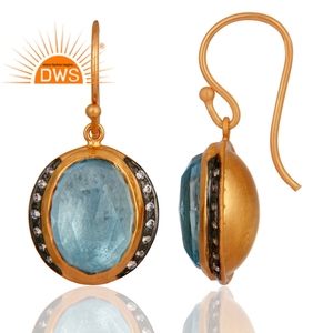 Pendientes Colgantes de Plata 925 con Baño de Oro de 24k y Circonita, con Topacio Azul, Diseño de Joyería Clásica, Colección al por Mayor - Product Image 2
