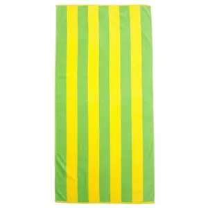 黄绿色华夫饼干印花100% 有机棉证书超柔软大号提花标志条纹沙滩巾