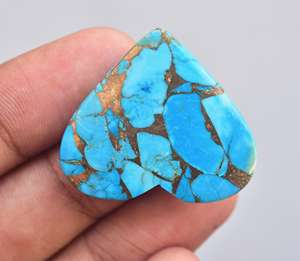 1 Cabochon de cœur de Turquoise cc, gros accessoire en forme de cœur, pierres précieuses effet cuivre - Product Image 6