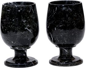 Ensemble de 2 verres à vin en marbre noir fait main Technique polie - Product Image 2