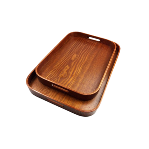 Ensemble de deux plateaux de service en bois de couleur marron, design le plus récent, formes différentes, ustensiles de cuisine, plateau à nourriture à vendre - Product Image 1