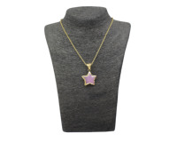 Pierre de calcédoine rose en forme d'étoile Bijoux plaqués or Meilleur cadeau pour Noël et le Nouvel An Pendentif en pierres précieuses