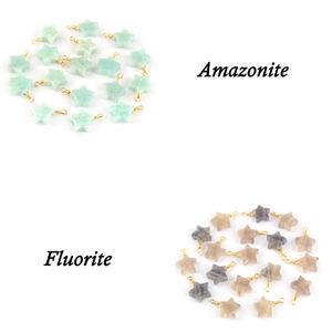 Conector envuelta en alambre de estrella, pequeño fluorita natural, chapado en oro/plata, conectores de diseño elegante bohemio, precio de fábrica - Product Image 6