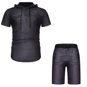 ชุดออกกำลังกายสำหรับผู้ชาย,กางเกงขาสั้นแฟชั่นแขนสั้นมีฮู้ด/มัดย้อม - Product Image 3