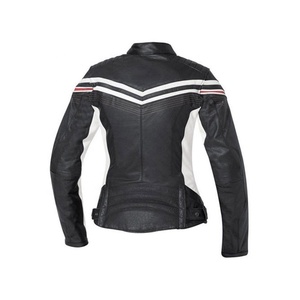 Motard noir nouveauté moto Patchwork noir à manches longues femmes moto PU cuir veste avec rayures - Product Image 2