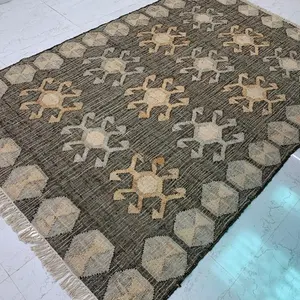 Alfombras y alfombras de yute y algodón de lana tejidas a mano con diseño geométrico de alta calidad para sala de estar