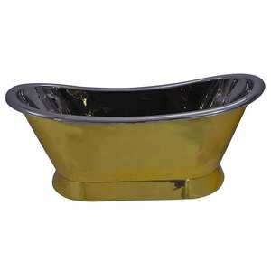 Bañera de latón Bateau con interior de níquel pulido, bañera independiente de lujo para remojar, bañera hecha a mano para baño - Product Image 1