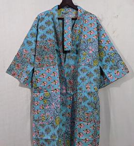 Bata Kimono Holgada 100% Algodón con Estampado Floral, Estilo Urbano, Cintura Natural, Decorada con Cinturón, para la Temporada de Primavera - Product Image 3